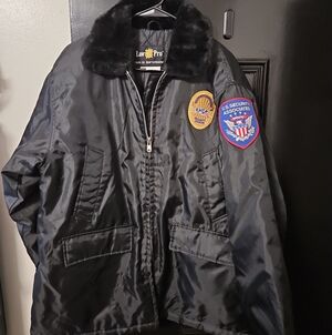 Mens Black Law Pro Security Jacket with Fur Collar, Hood Missing